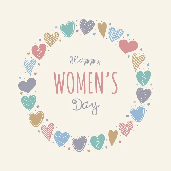 Women Day Card Cute Hand Drawn Hearts Vector — Stock Vector