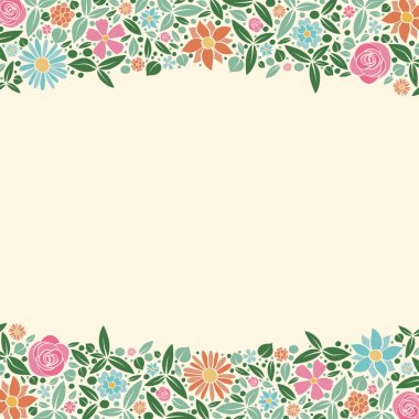 Renkli arka plan ile şirin çiçekler ve boşaltmak. Bahar arka plan. Vektör.