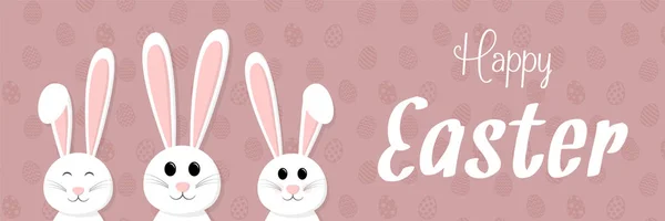 Happy Easter - banner with wishes and a group of bunnies. Vector.