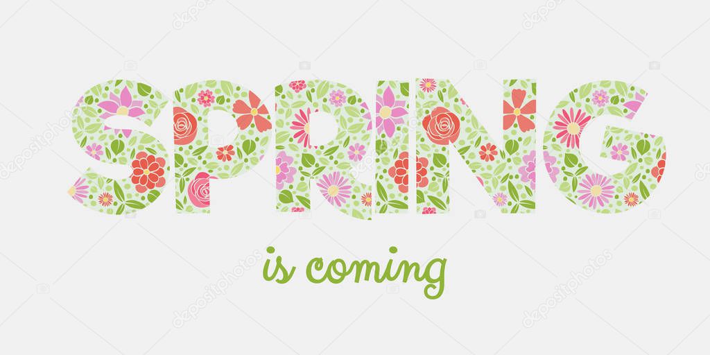 Spring - banner with textured text in retro style. Vector.