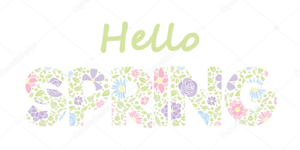 Spring - banner with floral text. Vector.