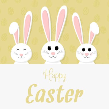 Mutlu Paskalya - yumurta bir zemin üzerine gülen tavşanlı kart kavramı. Vektör.