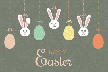 Yumurtaları ve bunnies - Paskalya asma bir kart kavramı. Vektör.