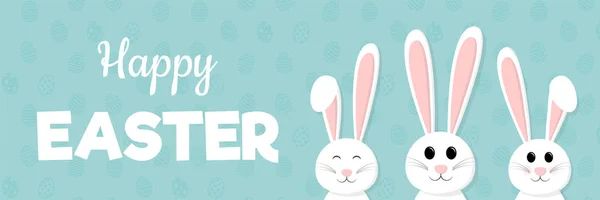 Happy Easter Banner Cute Bunnies Greeting Vector — Stock Vector
