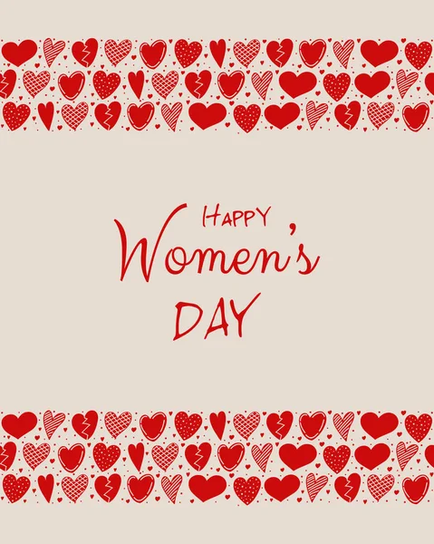 Happy Women Day Carte Avec Des Cœurs Dessinés Main Vecteur — Image vectorielle