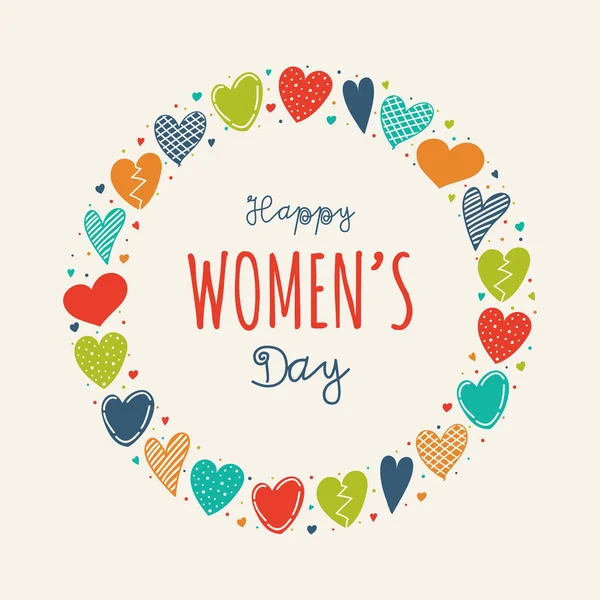Happy Women Day Card Hand Drawn Hearts Vector — Stock Vector