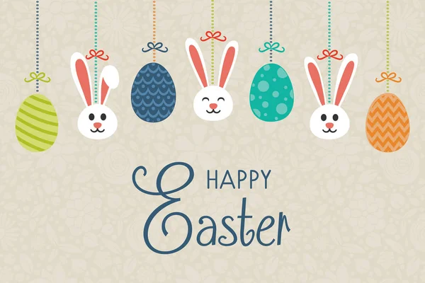 Paskalya yumurtaları ve bunnies asılı ile istiyor. Vektör.