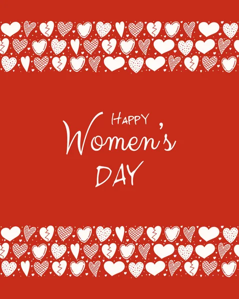 Happy Women Day Carte Avec Des Cœurs Dessinés Main Vecteur — Image vectorielle