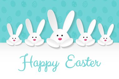Paskalya dekorasyon şirin bunnies ve selamlar kavramı. Vektör. 