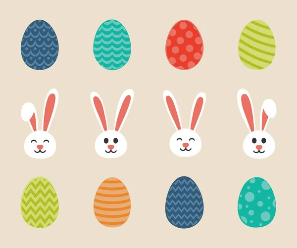 Симпатичные Кролики Яйца Концепция Пасхальных Икон Вектор — стоковый вектор