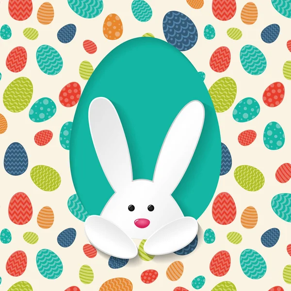 Beyaz Tavşan Renkli Yumurta Paskalya Tasarım Poster Vektör — Stok Vektör
