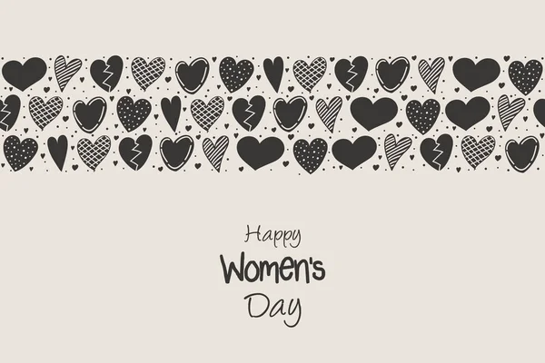 Happy Women Day Cute Poster Hand Drawn Hearts Вектор — стоковый вектор