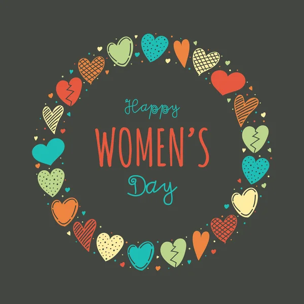 Happy Women Day Cute Poster Hand Drawn Hearts Vector — Stock Vector