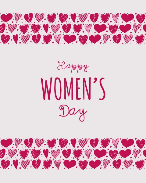 Happy Women Day Cute Poster Hand Drawn Hearts Вектор — стоковый вектор