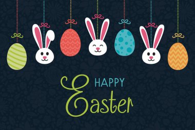 Şirin elle çizilmiş tavşanlar ve yumurta dileklerimle. Paskalya için bir banner kavramı.