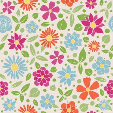 Canlı çiçek background - elle çizilmiş çiçekler ile seamless modeli. Anneler günü, kadının günü ve Sevgililer günü. Vektör.