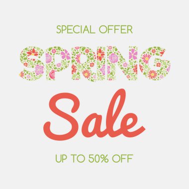 El ile bir poster tasarım çiçek - bahar satış çizilmiş. Vektör.