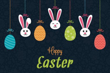 Paskalya - dekorasyon ve selamlar asma poster. Vektör.