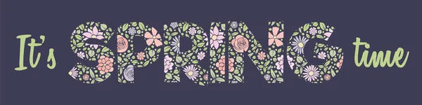 Floral Typography Spring Concept Vector — Stock Vector