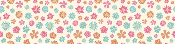Cute Spring Background Hand Drawn Flowers Wrapping Paper Vector — Stock Vector