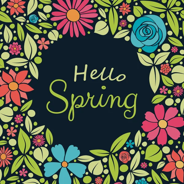 Welcome Spring Poster Hand Drawn Flowers Vector — Stock Vector