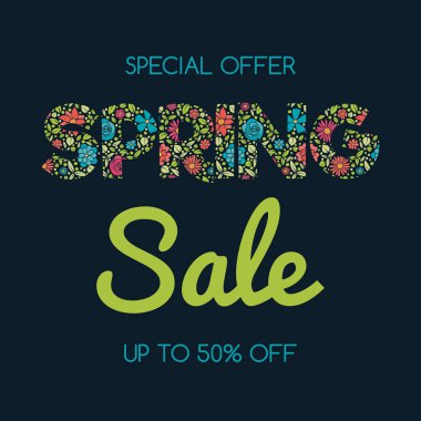 El ile renkli poster çiçekler bahar Satılık çizilmiş. Vektör.