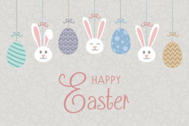 Paskalya - dekorasyon ve selamlar asma poster. Vektör.