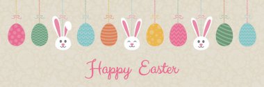 Pastel renkli Paskalya dekorasyon bunnies ve yumurta ile. Vektör.