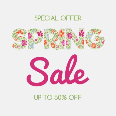 Bahar satış - çiçekler ile arka plan üzerinde metin. Bir poster kavramı. Vektör. 