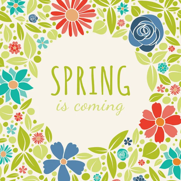 Der Frühling Naht Lebendiges Plakat Mit Handgezeichneten Vintage Blumen Vektor — Stockvektor