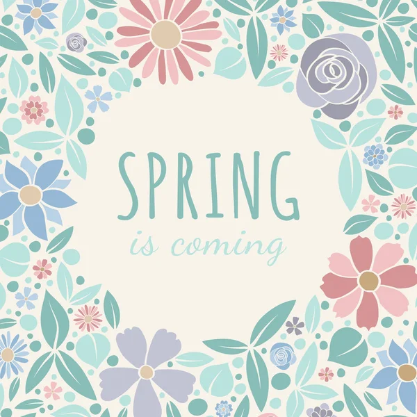 Frühling Plakat Mit Blumenkranz Vektor — Stockvektor