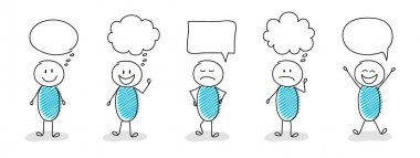 Konuşma balonları - koleksiyonu ile komik çöp adam. Vektör.