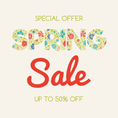 Poster renkli el ile çiçek - bahar satış çizilmiş. Vektör.
