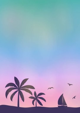 Palmiye ağaçları ve boşaltmak yaz arka plan. Vektör.