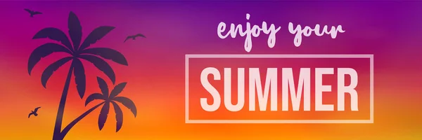 Summer Vacations Banner Tropical Palms Vector — Stock Vector