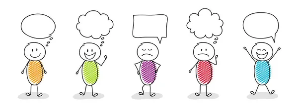 Konuşma balonları - karikatür stickmen koleksiyonu farklı yüz ifadeleri ile. Vektör.
