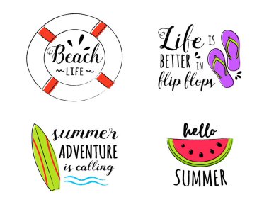 Yaz karalamalar - metin ile renkli simgeler. Vektör.