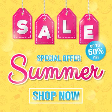 Yaz Satılık - parlak poster dokulu arka plan ile. Vektör.