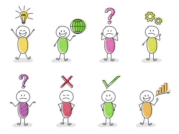 Komik iş kavramı stickmen ve sembolleri - büyük koleksiyonu. Vektör.