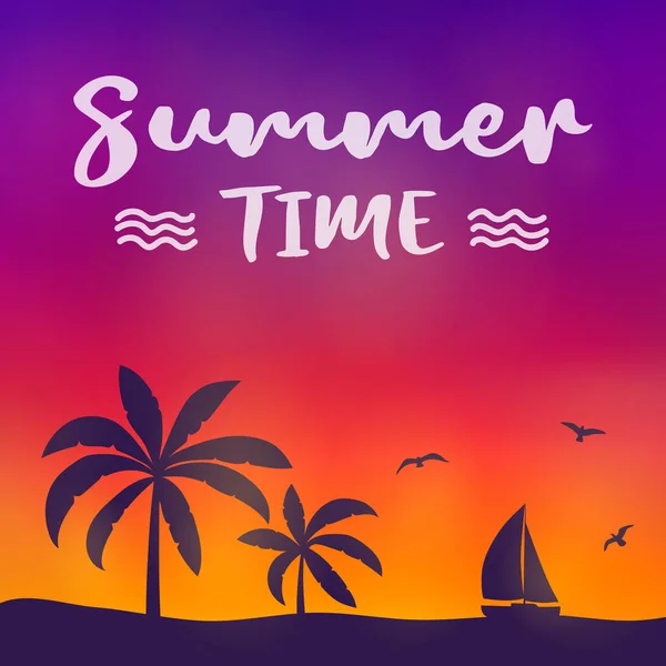 Summer Paradise Palm Trees Colourful Banner Typography Vector — Stock Vector