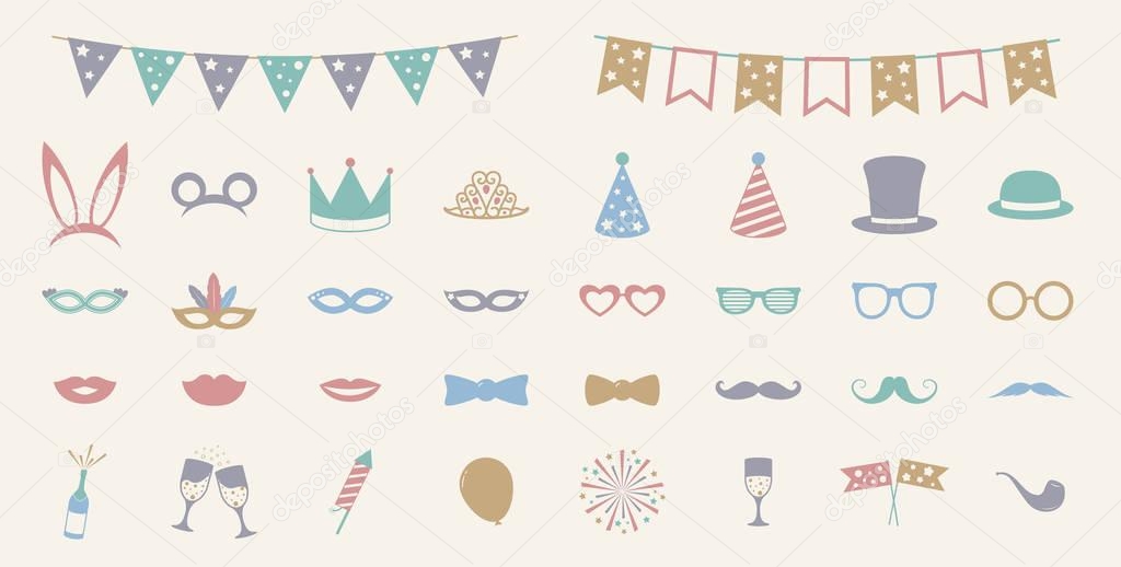 Pastel colured party icons - big set. Vector.