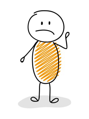 Komik karikatür stickman - şaşkın yüz ifadesi. Vektör.