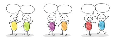 İş konuşalım - komik stickmen konseptiyle. Vektör.