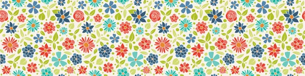 Spring Background Panoramic Header Hand Drawn Flowers Seamless Texture Vector — Stock Vector