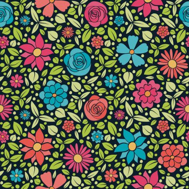 El ile Seamless Modeli çiçek retro tarzı çizilmiş. Anneler günü, kadının günü ve Sevgililer günü. Vektör