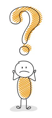 Ünlem işareti ile çizim komik çöp adam. Şaşkın ifade. Vektör.