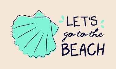 Kumsala gidelim. Komik yaz öğe metin - bir afiş kavramı ile. Vektör.