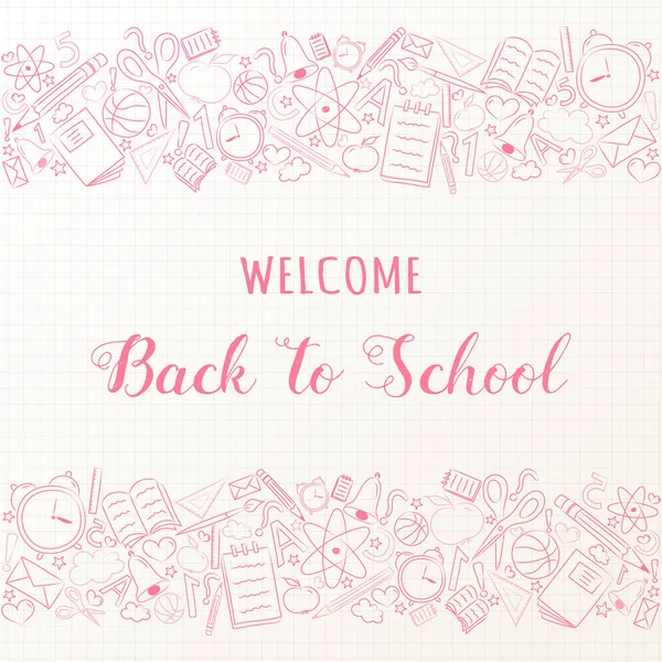 Back School Cute Poster Hand Drawn Elements Vector — Stock Vector