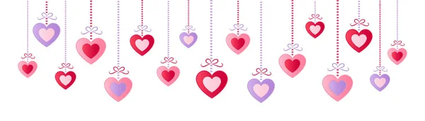 Panoramic Header Hanging Hearts Isolated White Background Valentine Day Mother — Stock Vector