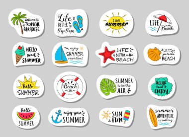 Yaz rozetleri - metin süslemeleri topluluğu. Vektör.